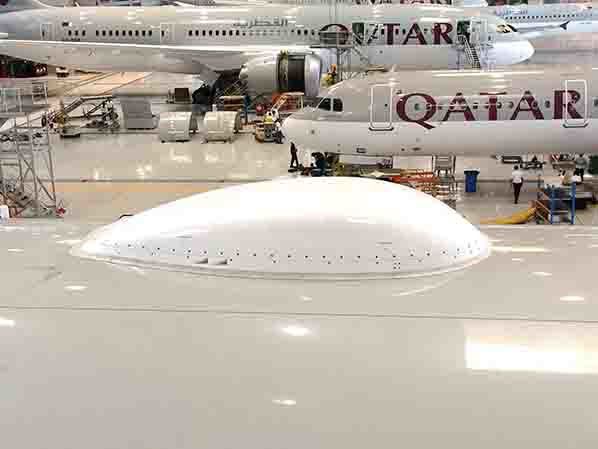 Qatar Airways Boeing 777 aircraft with the radome installation completed for Inmarsat’s GX Aviation service.