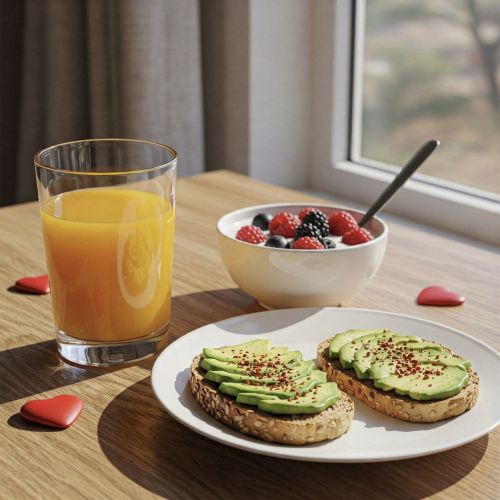 jus orange toast avocat framboise mure Saint-Valentin – Petit-déjeuner sain et attentionné pour bien commencer la journée