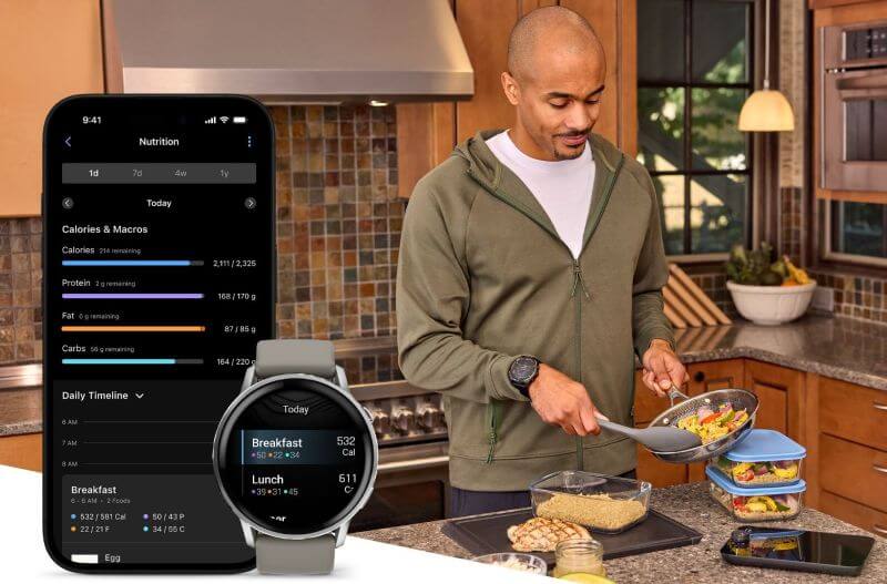 homme noir cuisine nutrition coach nutrionnel GARMIN CONNECT+ : Suivi nutritionnel et IA pour votre santé