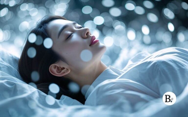 femme asiatique qui dort dans une ambiance bleutée