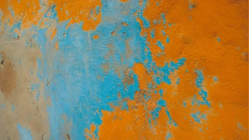 mur bleu orange craquelures Multicolore : macrophotographie et textures en gros plan