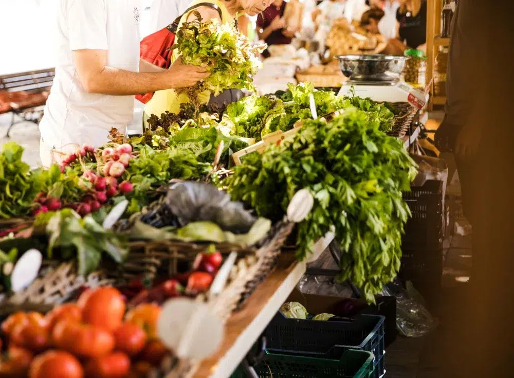vendeur étal légumes salades tomates radis Acheter local en ligne : Vialoco change les règles