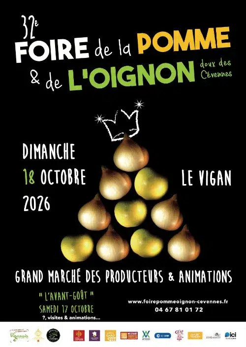 affiche foire pomme oignon cévennes vigan occitanie 2026 Foire de la Pomme et de l’Oignon doux des Cévennes 2026 - rendez-vous les 17 & 18 octobre au Vigan