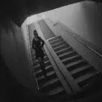 Femme seule descendant un escalier